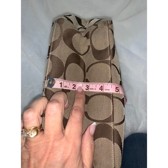 Coach Signature Stripe Tote Bag Brown Gold Monogram Medium Women's‎ - Picture 4 of 8